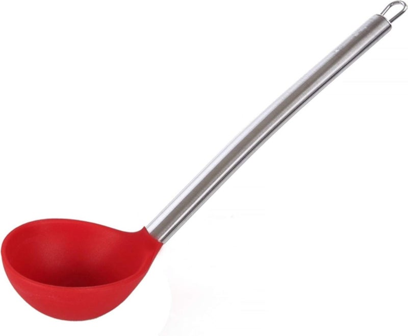 مغرفة سيليكون من iNeibo، أداة طهي برأس سيليكون مقاوم للحرارة ومقبض من الفولاذ المقاوم للصدأ (أحمر، 1)